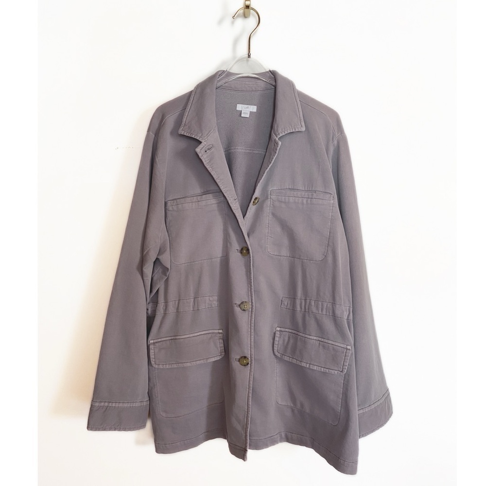 J. JILL Terry Utility Jacket Anorak Drawcord Waist Purple / Gray Womens size L
